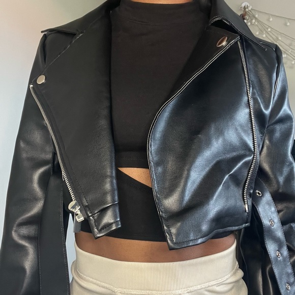 Cropped leather jacket - Picture 1 of 4